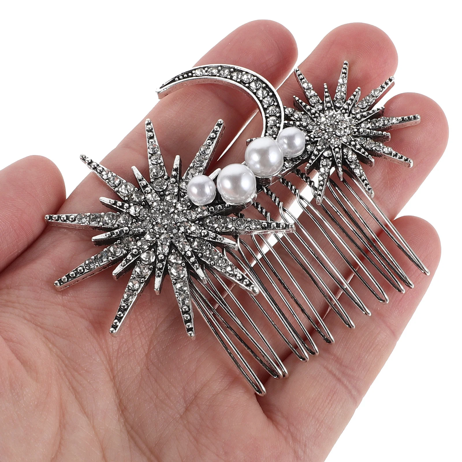 

2Pcs Vintage Alloy Hair Side Comb Star Moon Design Elegant Bridal Party Updo Hair Accessories Wedding Prom Styling Combs
