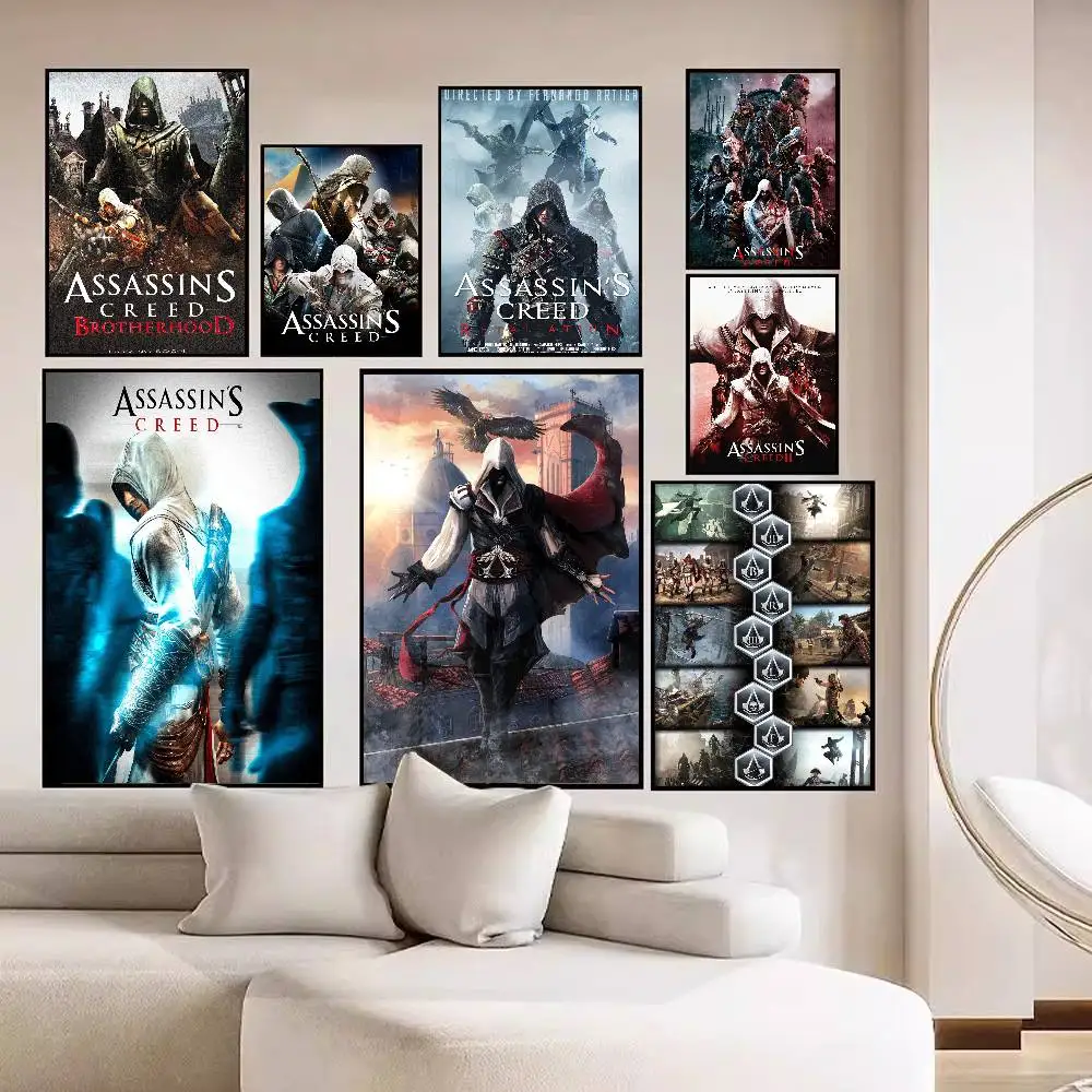 Vidoe Game A-Assassins Creed Whitepaper ملصق مقاوم للماء ورقة ملصق مقهى بار ملصقات الحائط