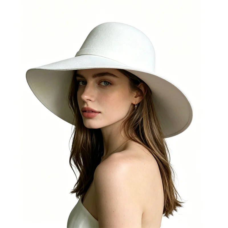 Hat Floppy Wide - White Dome-shaped Ladies' Hat Autumn Winter