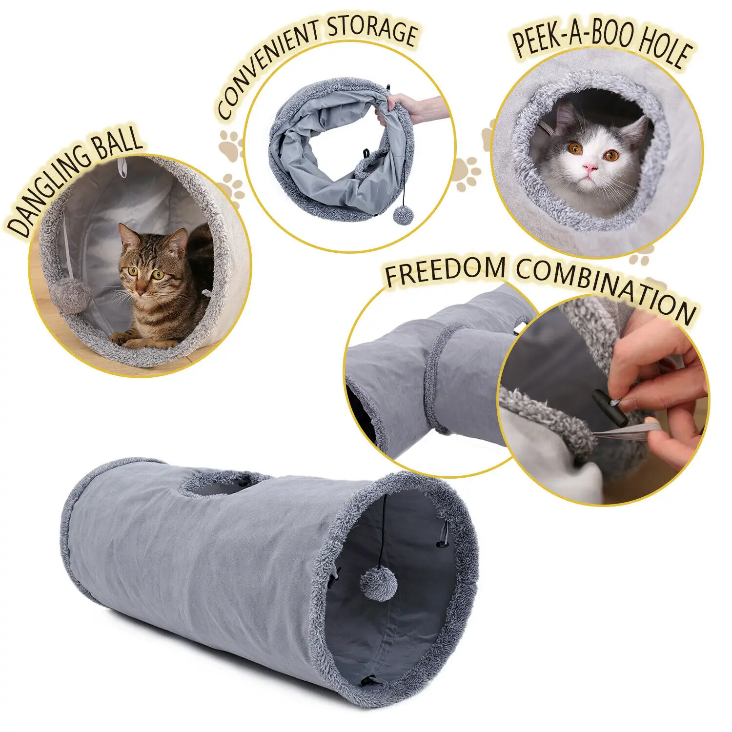 

Collapsible Cat Tunnel Kitten Play Straight Tube for Large Cats Dogs Bunnies With Ball Fun Cat Toys 2 Suede Peep Hole pet toys