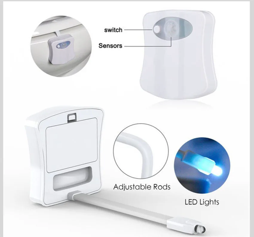 Body Sensing Automatic LED Motion Sensor Night Lamp, WC Bowl, Banheiro Light, Backlight impermeável para WC