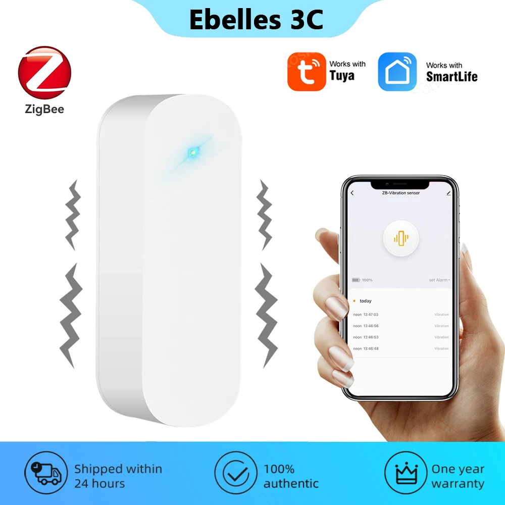 Tuya ZigBee Smart Vibration Sensor Smart Home Security Protection System Door Window Break Burglar Alarm Real-time Monitoring