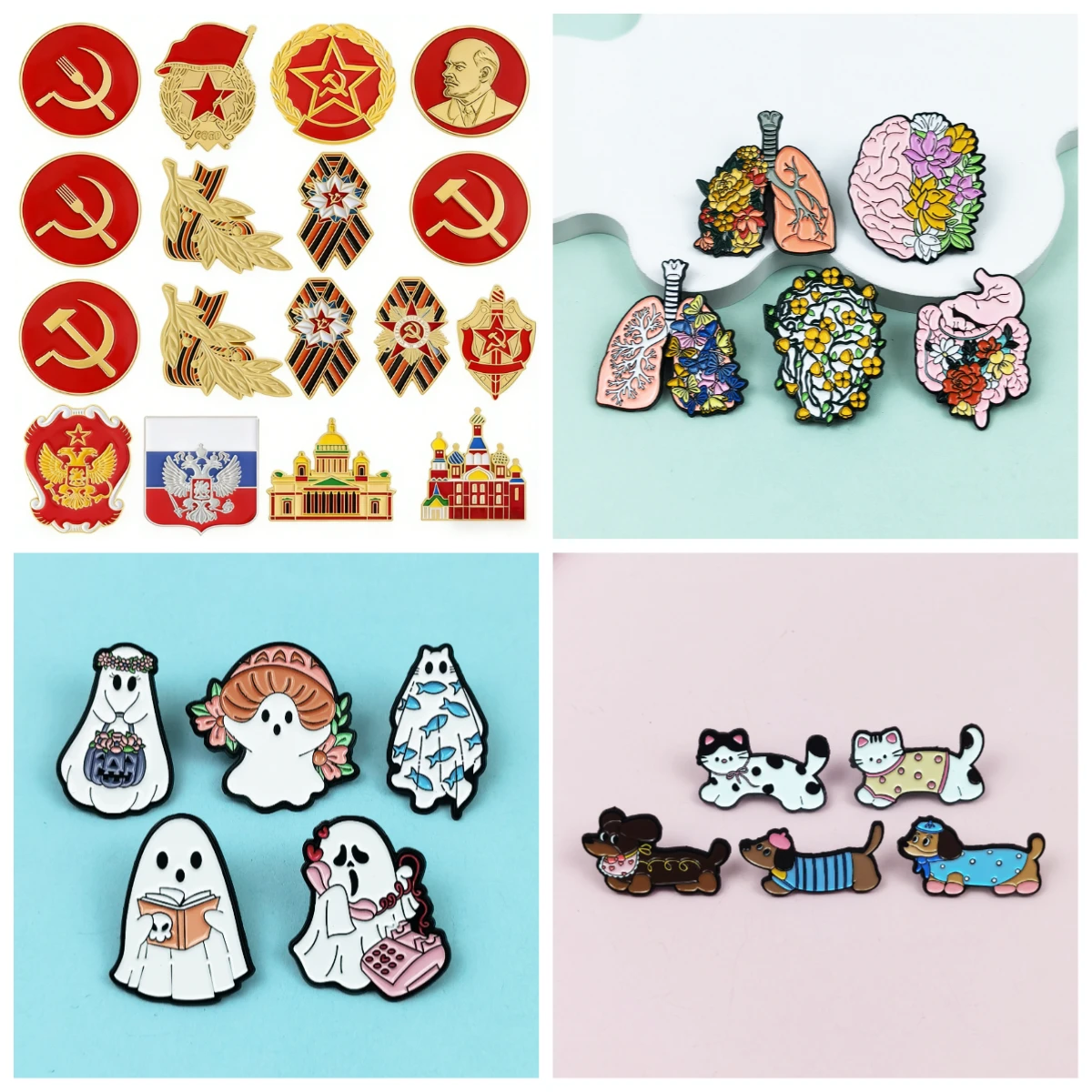 Pins Russian themed badge sickle hammer Lenin Red Square architectural elements metal brooch commemorative Badges Metal Pin