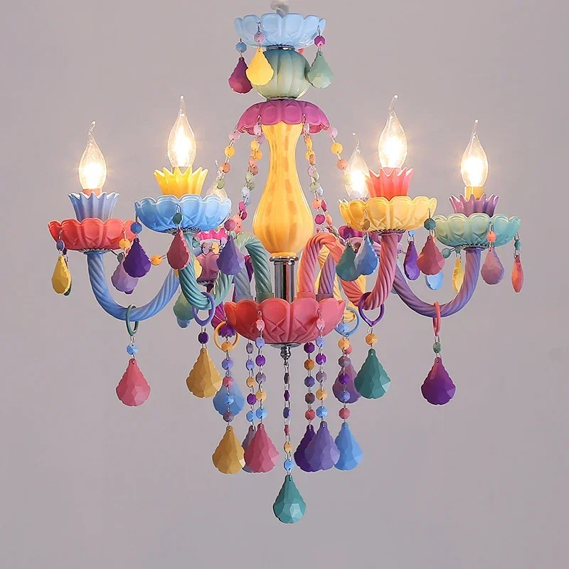 

Color Crystal Chandelier Creative Girls' Room Candle Lamp Children's Living Room Restaurant Bedroom Art Pendent Light