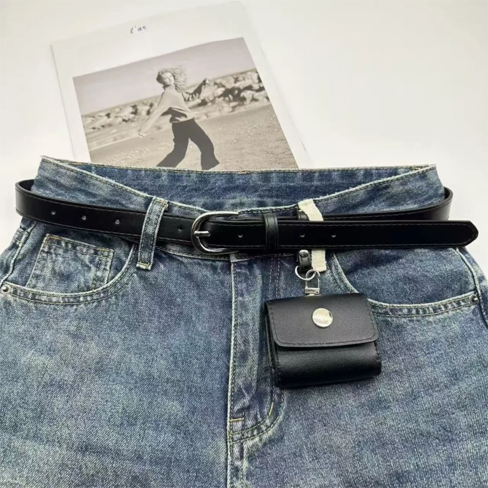 

Fashion 2 in 1 Belt With Bag PU Leather Metal Buckle Waist Bag Flap Waistband Women Belt Bag Daily