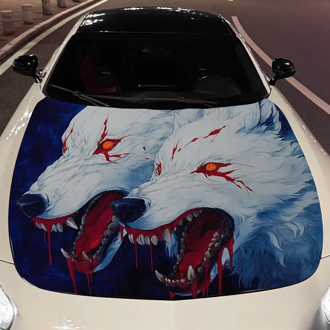 

Two ferocious wolves Car hood packaging sticker, PVC material, self-adhesive waterproof, anti-slip paint, car exterior decoratio