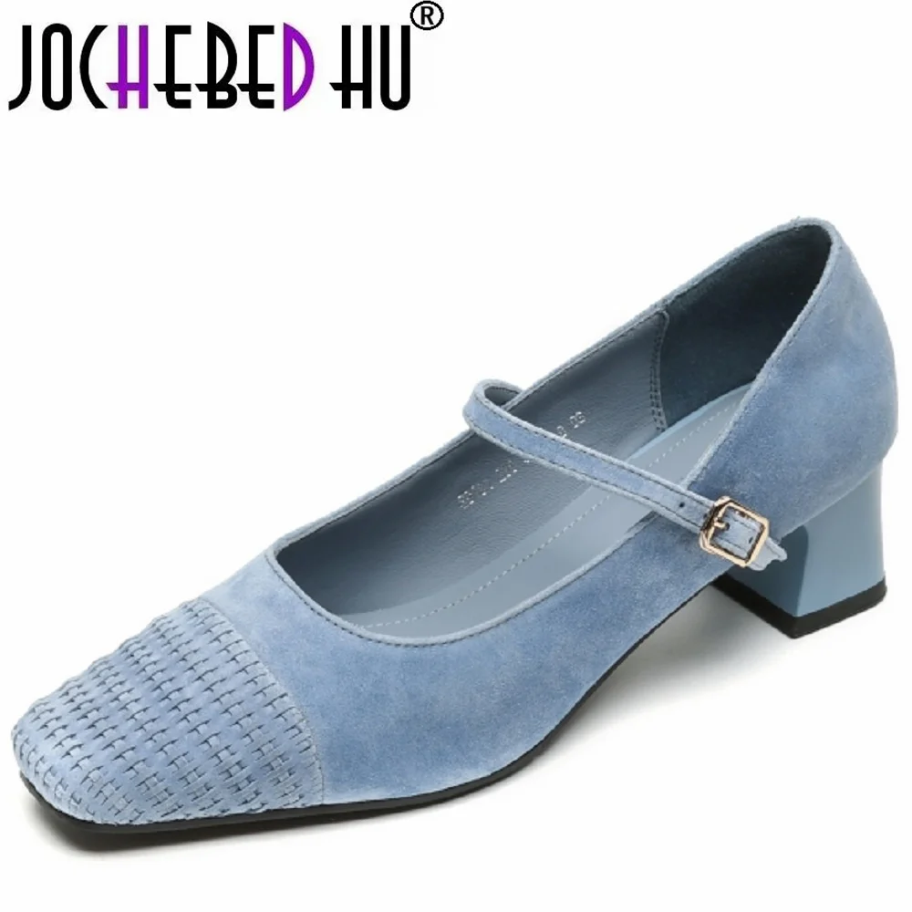 

【JOCHEBED HU】Женские элегантные женские повседневные модельные туфли Мэри Джейн из натуральной кожи ручной работы с металлической пряжкой на среднем каблуке 34-40