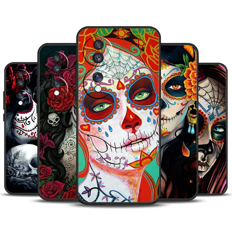 Catrina Beautiful Rose Girl Skull Case For Honor X8b X9b X9a X8a X7a X6a X7 X8 X9 Cover For Honor Magic 6 5 Pro 50 70 90 Lite