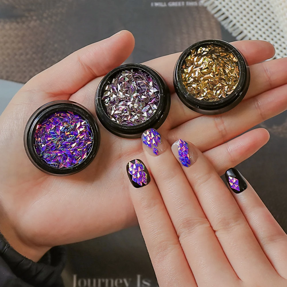 Paillettes rhombiques Ultra-fines et brillantes pour ongles, 1 pot, tons métalliques Laser, décors géométriques pour Nail Art, accessoires de manucure en forme de diamant *