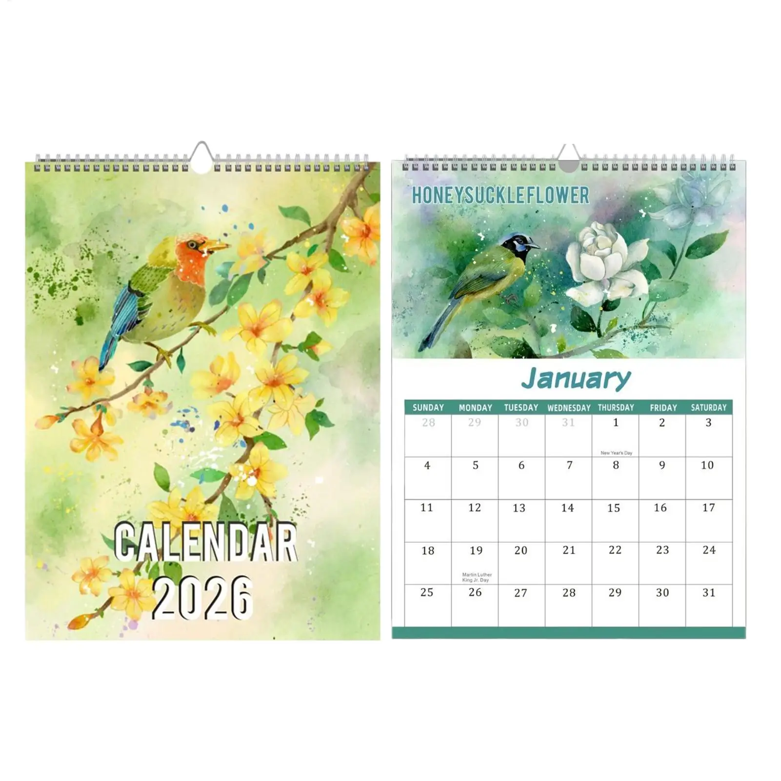 

Bird Lovers Wall Calendar 2026 Flower & Bird Wall Calendar 12 Month Artistic Design Nature Lovers Collection for Study Dorm