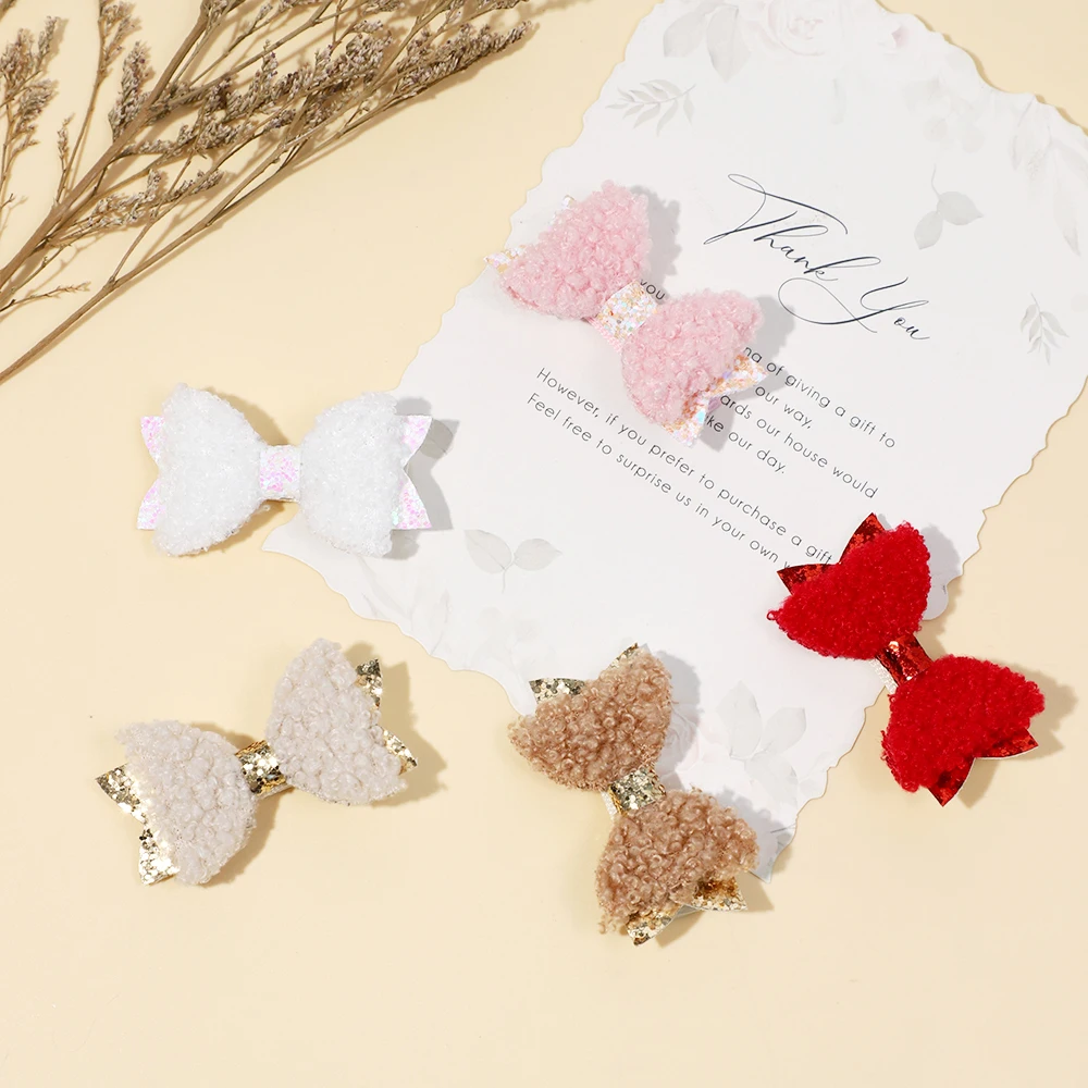 Sweets Baby Bows Hair Clips Teddy Girls Bowkonts Hairpins Hairclip for Children Girls Solid Color Cute Kids Accessories Girls