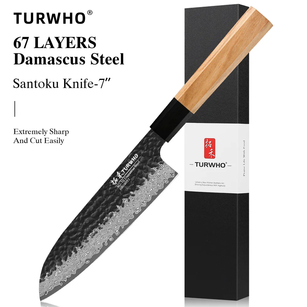 

Японский нож сантоку TURWHO 7 дюймов, кованый кухонный шеф-нож из дамасской стали ручной работы, Мясницкий резак, универсальные инструменты для приготовления пищи