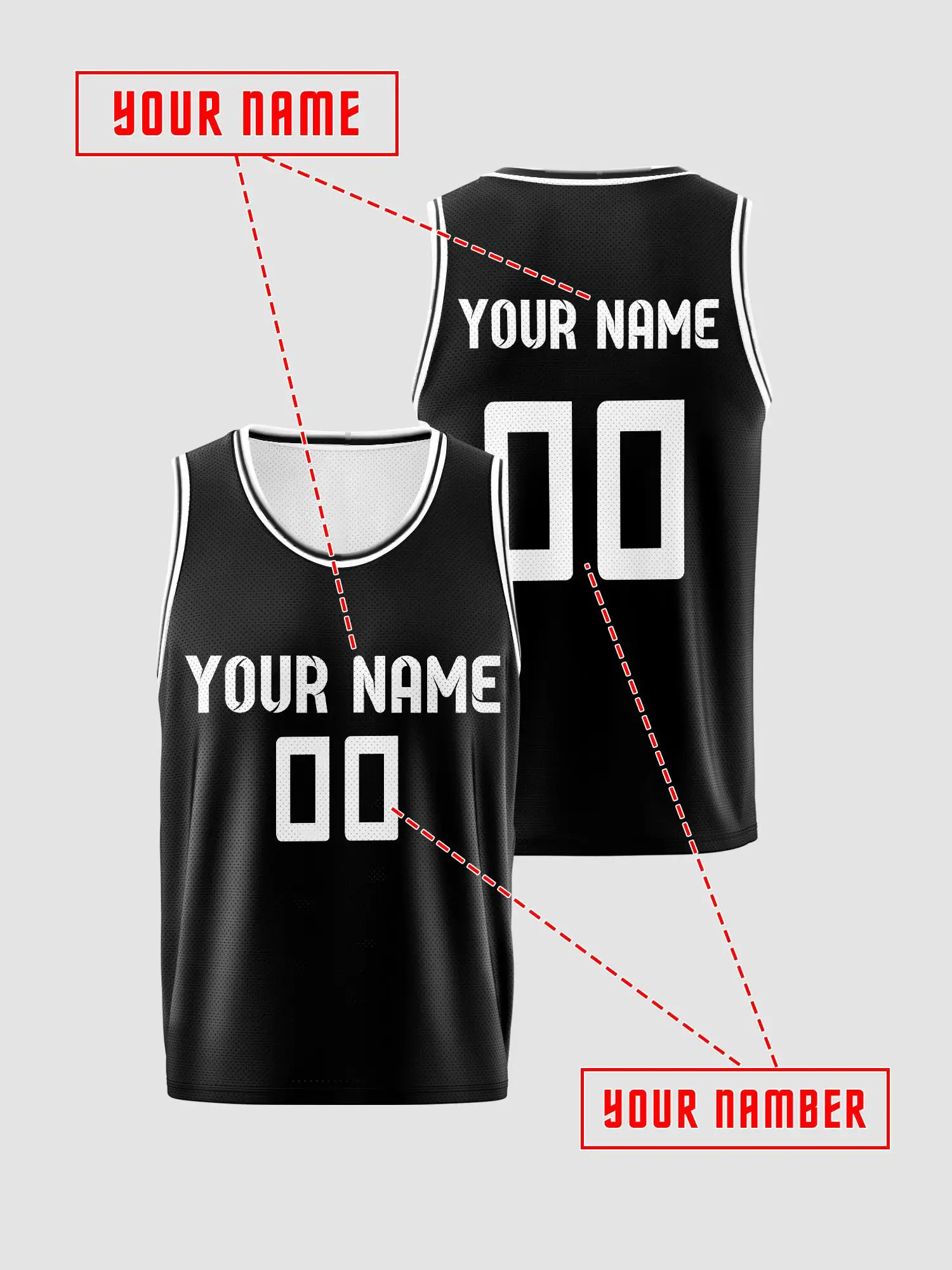 Solid color black custom basketball vest, breathable mesh jersey for adults and children, can print name and number