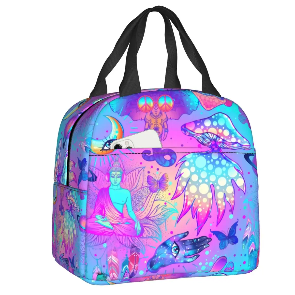Custom Magic Psychedelic Mushrooms Pattern Trippy Insulated Lunch Tote Bag for Women Portable Thermal Cooler Bento Box School
