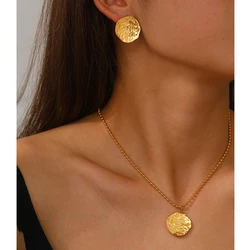 Stainless Steel Set Embossed Abstract Pleated Texture Necklace Earrings Combo Set For Women Jewelry Party Commuter Matching