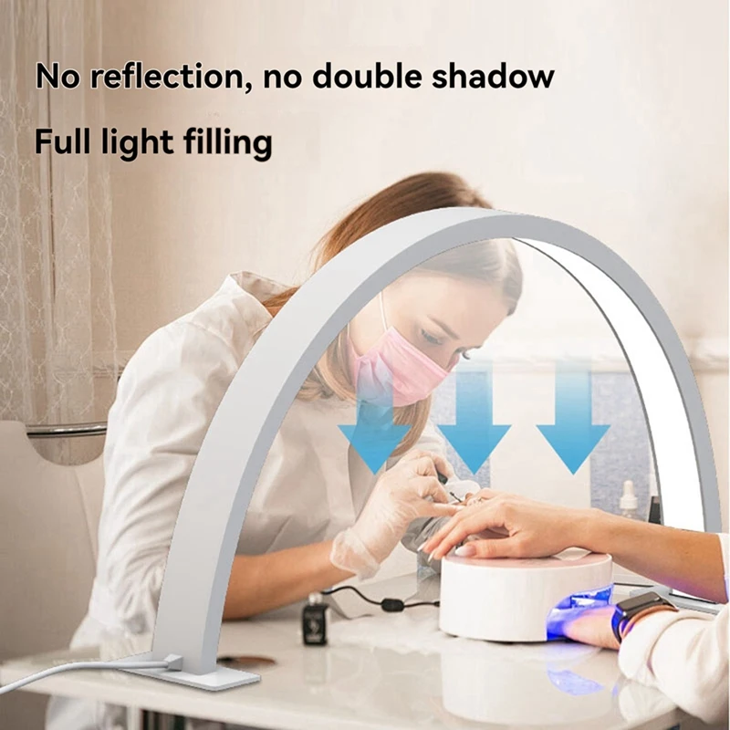 Half Moon Nail Desk Lamp Beauty Salon Work Fill Light 3 Color Temperature 2700K-6500K For Nail,Lash,Tattoo