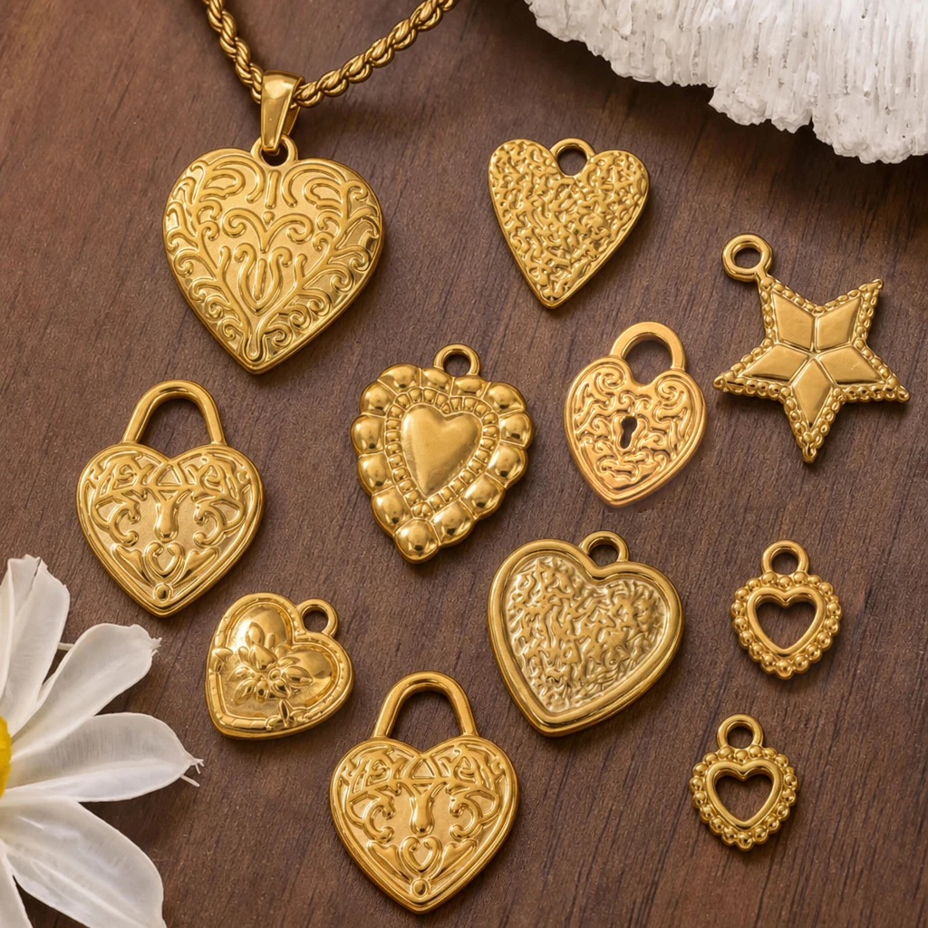 10 Stück Edelstahl Herz- und Sternperlen Anhänger für Schmuckherstellung DIY Armbänder Halskette Anhänger Handwerk Großhandel Valentinstag – Detail 1