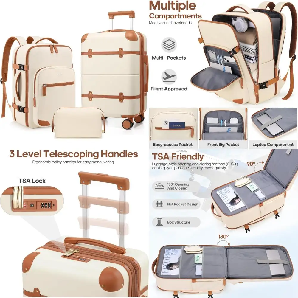 

Expandable Hardshell 3-Piece Luggage Set with Spinner Wheels, TSA Lock, 20in Suitcase for Women Travel