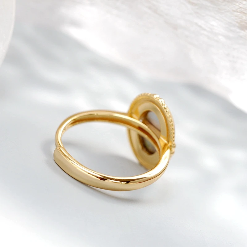 Elegant Simplicity 925 Sterling Silver Ring Inlaid Natural Abalone Shell Oval Design 18K Gold Plated Ring Fashion Jewelry Gift