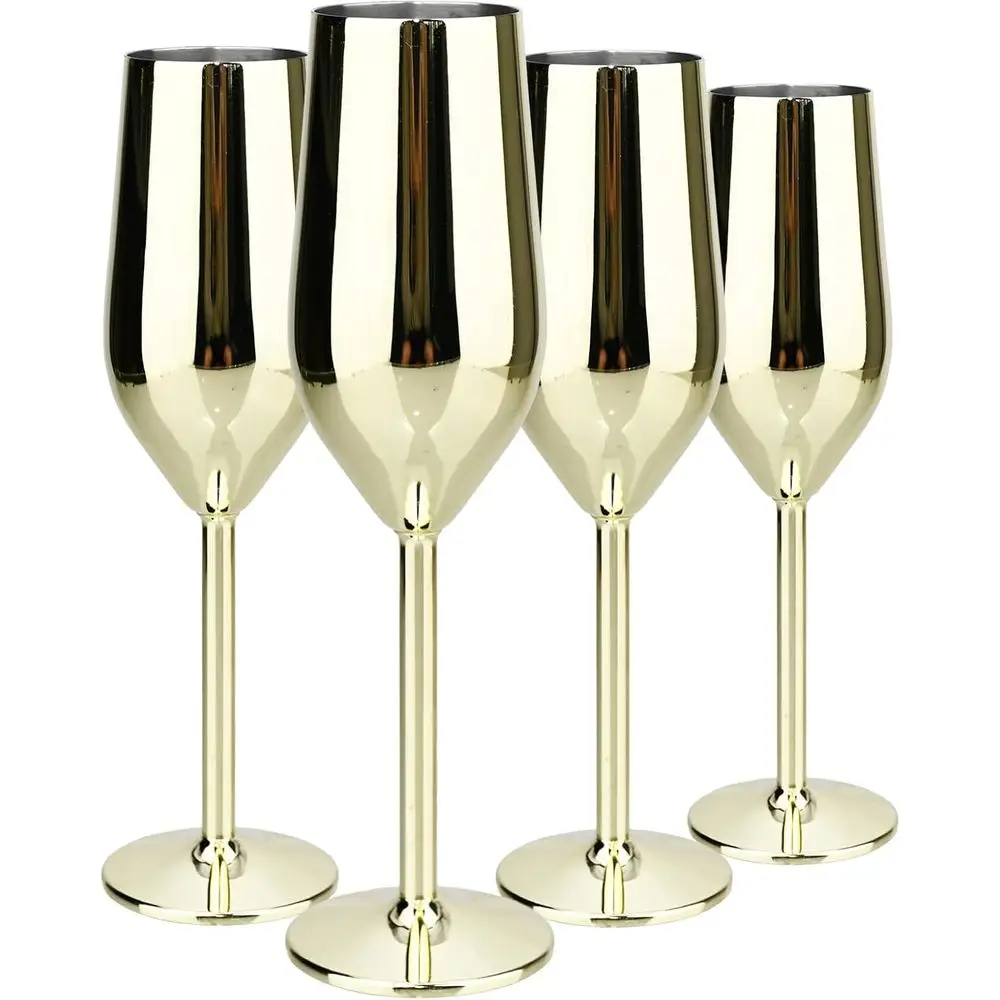 

8 Oz Stainless Steel Champagne Flutes (4 Pack) - Gold Glasses - Reusable Drinkware - Keeps Drink Cool or Longer