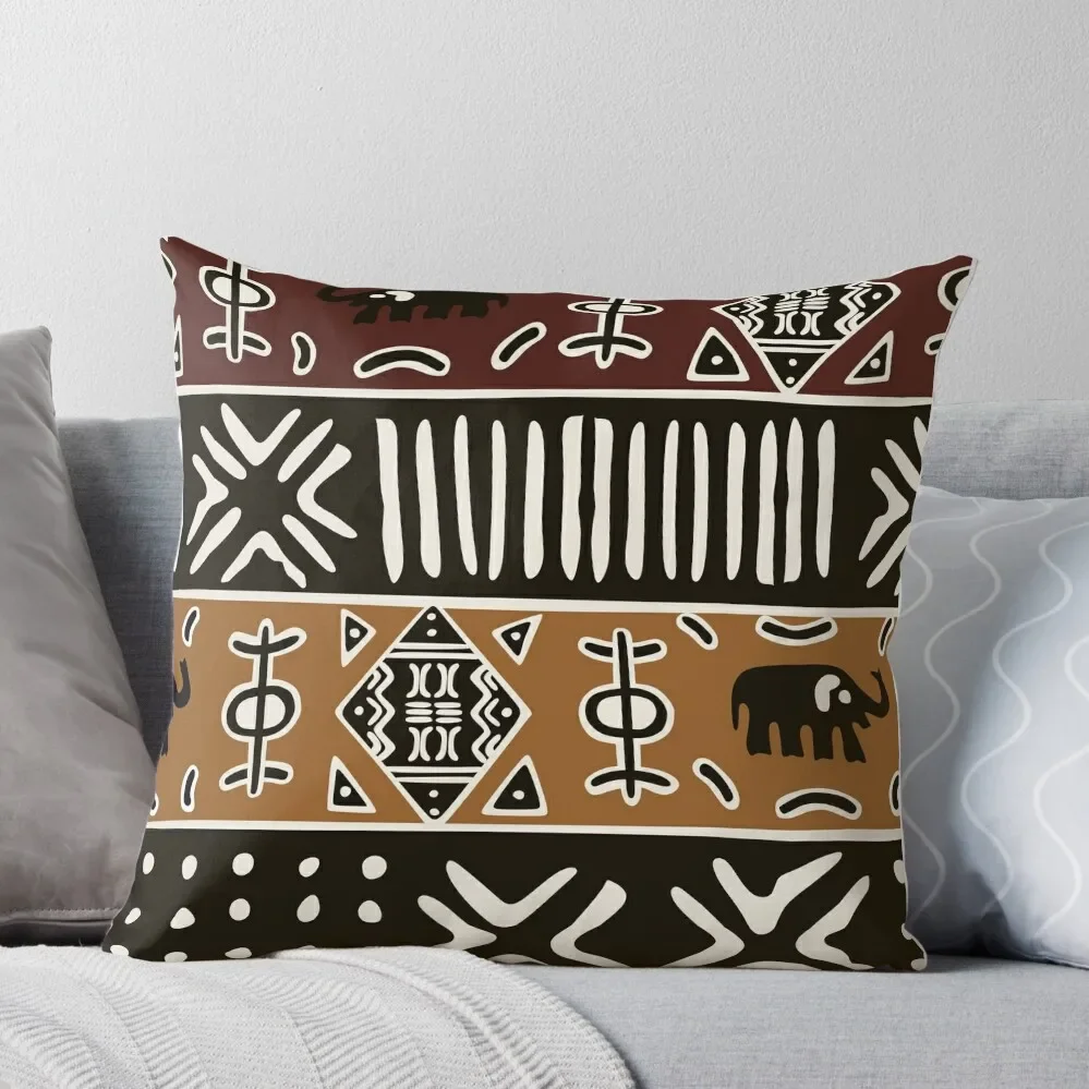 

African mud cloth with elephants Throw Pillow Cushions Home Decor Sitting Cushion