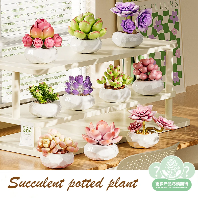 

Cute Succulents Building Blocks Eternal Flower Bonsai Toys,DIY Potted Plants Model Home Decora Assembled Bricks For Girls Gifts