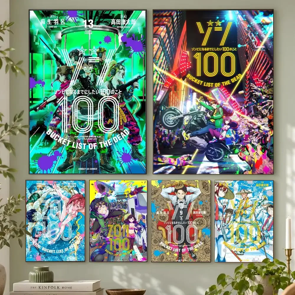 Vivid Comedic Anime Z-Zom One Hundred Bucket List Of The Dead Poster Wall Art Mural Print for Home Accent Unframed Decor
