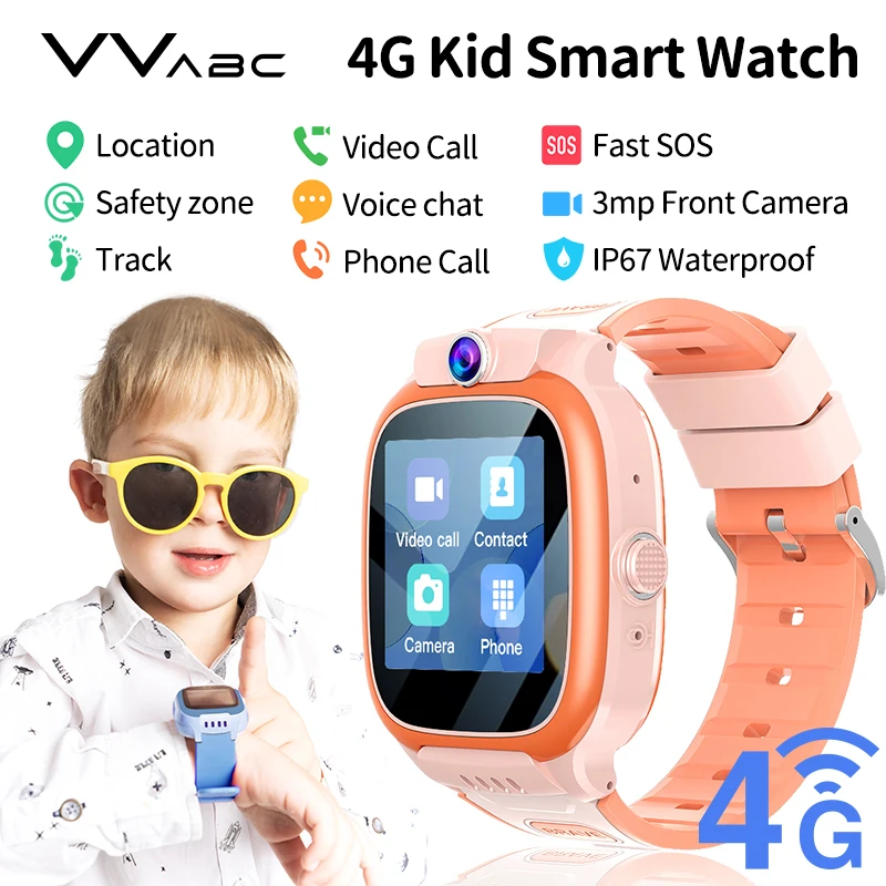 4G Locator Kid Smart Watch with SIM Card Camera GPS Video Call SOS Phone Call Voice Chat Long Battery Life Waterproof for Child