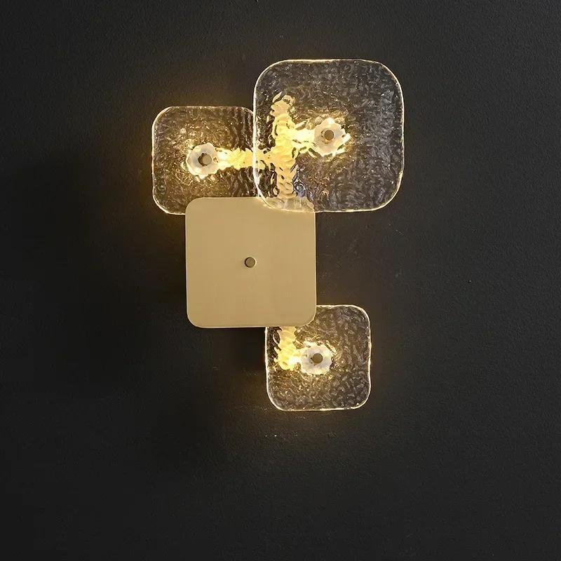 

Postmodern Luxury Copper Square Wall Lamp Simple Indoor Light For Bedroom Bedside Hotel Villa Corridor Living Room Decor