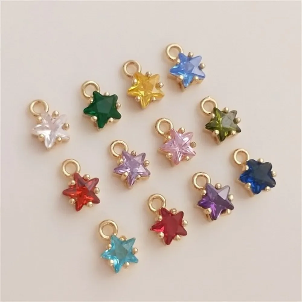 Colored Five-pointed Star Zircon Birthstone Pendant 12 Constellation Lucky Stone 14K Gold Diy Jewelry Charm Pendant K326