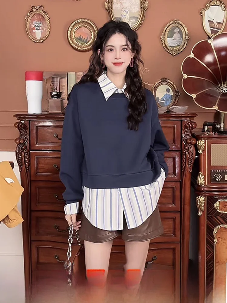 

Женская модная рубашка Chen Jiajie в полоску свободного кроя с воротником, для повседневной носки, весна-осень, из смесового хлопка и полиэстера