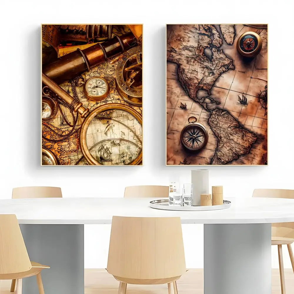 Retro Decor Vintage World Map Compass Poster Wall Art Print Decorative Mural Home Decor Gift Unframed