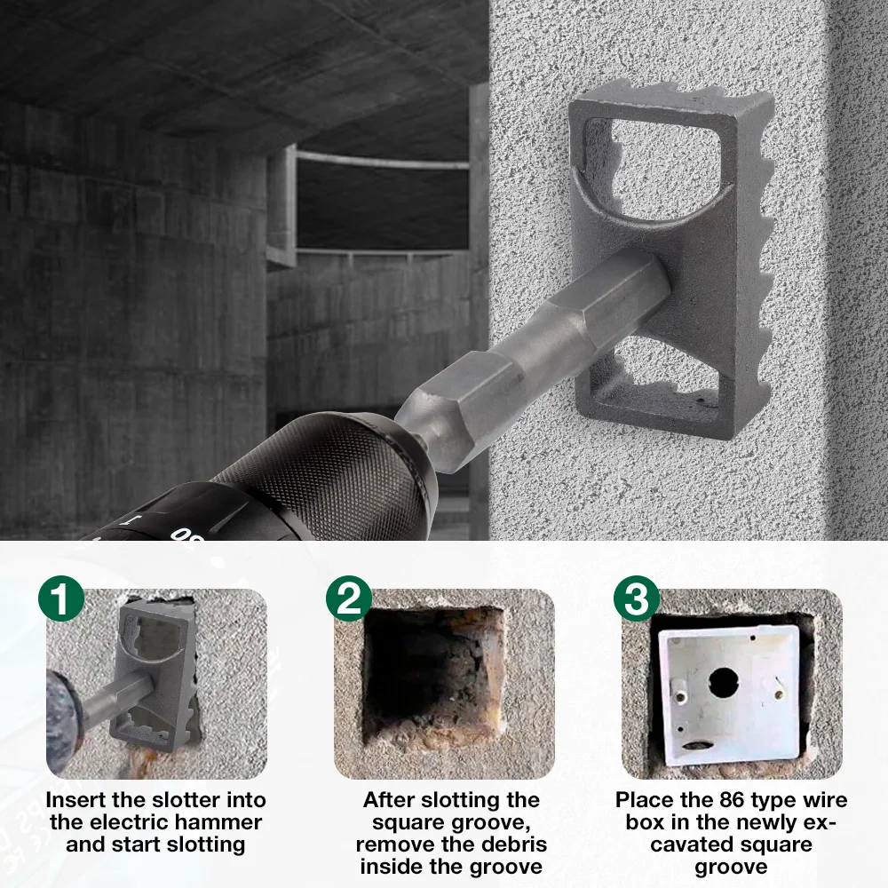 مثقاب مقبس صندوق الأسلاك من النوع 86، أداة شق كهربائية 2 في 1، مثقاب ثقوب مربعة SDS منزلي، أداة شق جدار أسمنتي/جدار من الطوب، مناسب للمطرقة الكهربائية/المعول الكهربائي
