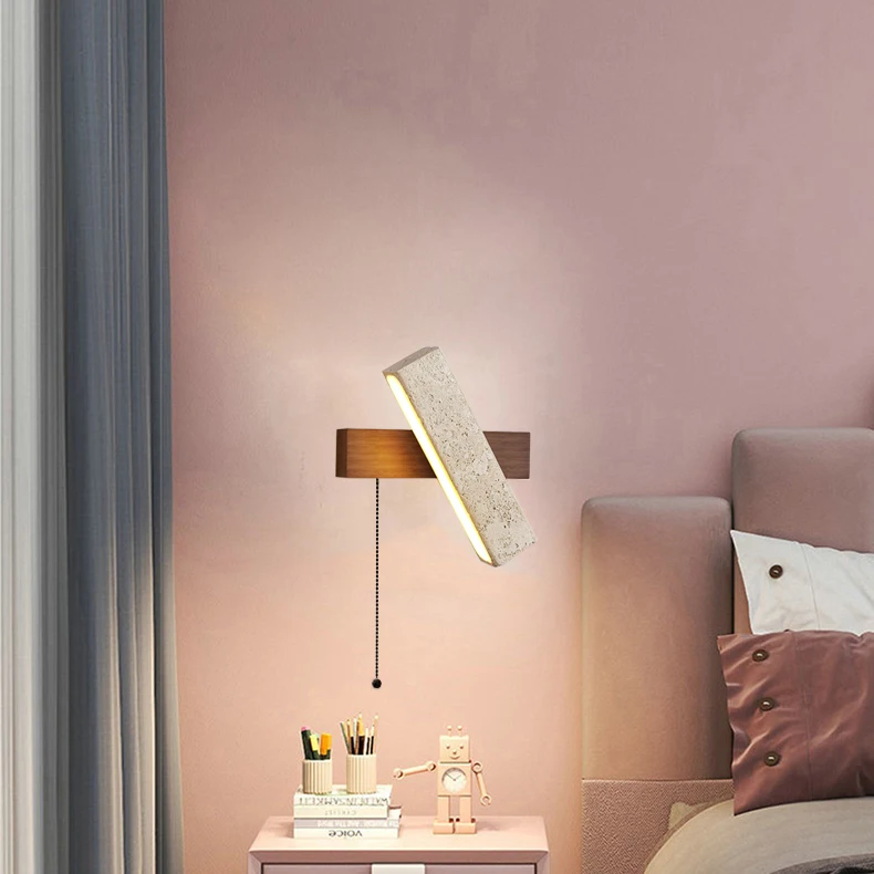 Switch LED Wall Lamp Natural Stone Wood Rotatable