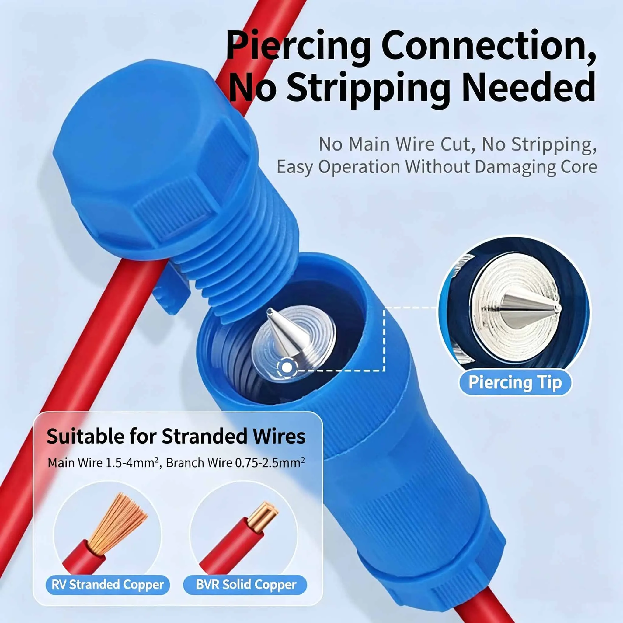 Quick Lock Piercing T-Tap Terminal Block Kit, Self Stripping Nylon Insulated Male Low Voltage Wire Splicing Connector
