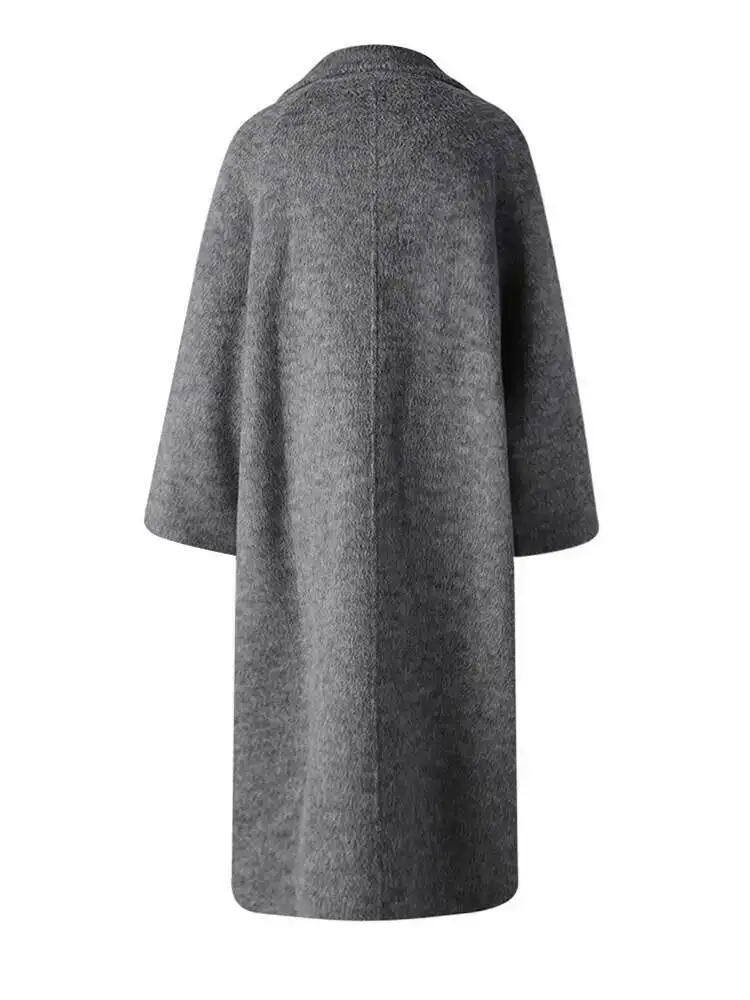 HUISONG 70% Wool Double Breasted Big Size Woolen Coat New Lapel Long Sleeve Women Jacket Fashion Tide Autumn Winter 2025 g481yt