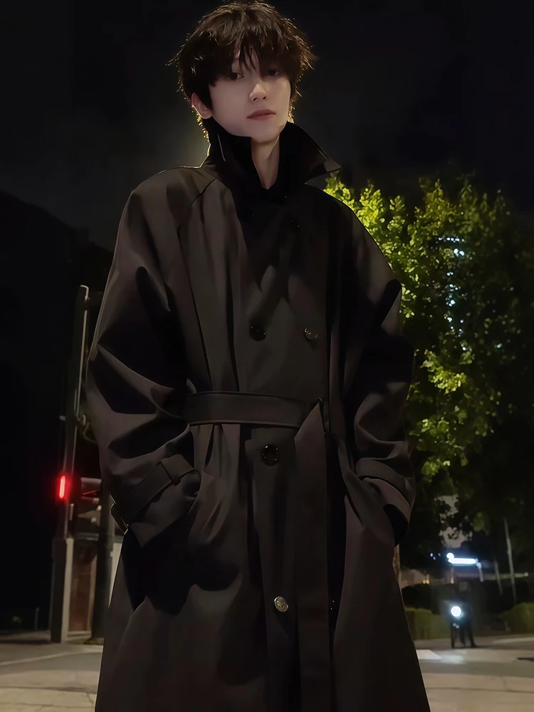 

Briti Sle Double-Row Button Bla Coat Men's Sle Cleanfit High-End Feeling Haome Long Windbreaker Jaet