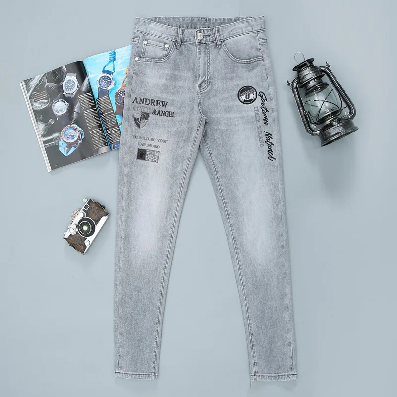

Men'S Skinny Jeans Spring Summer Thin Light Color Jeans Men'S Embroidered Jeans Men