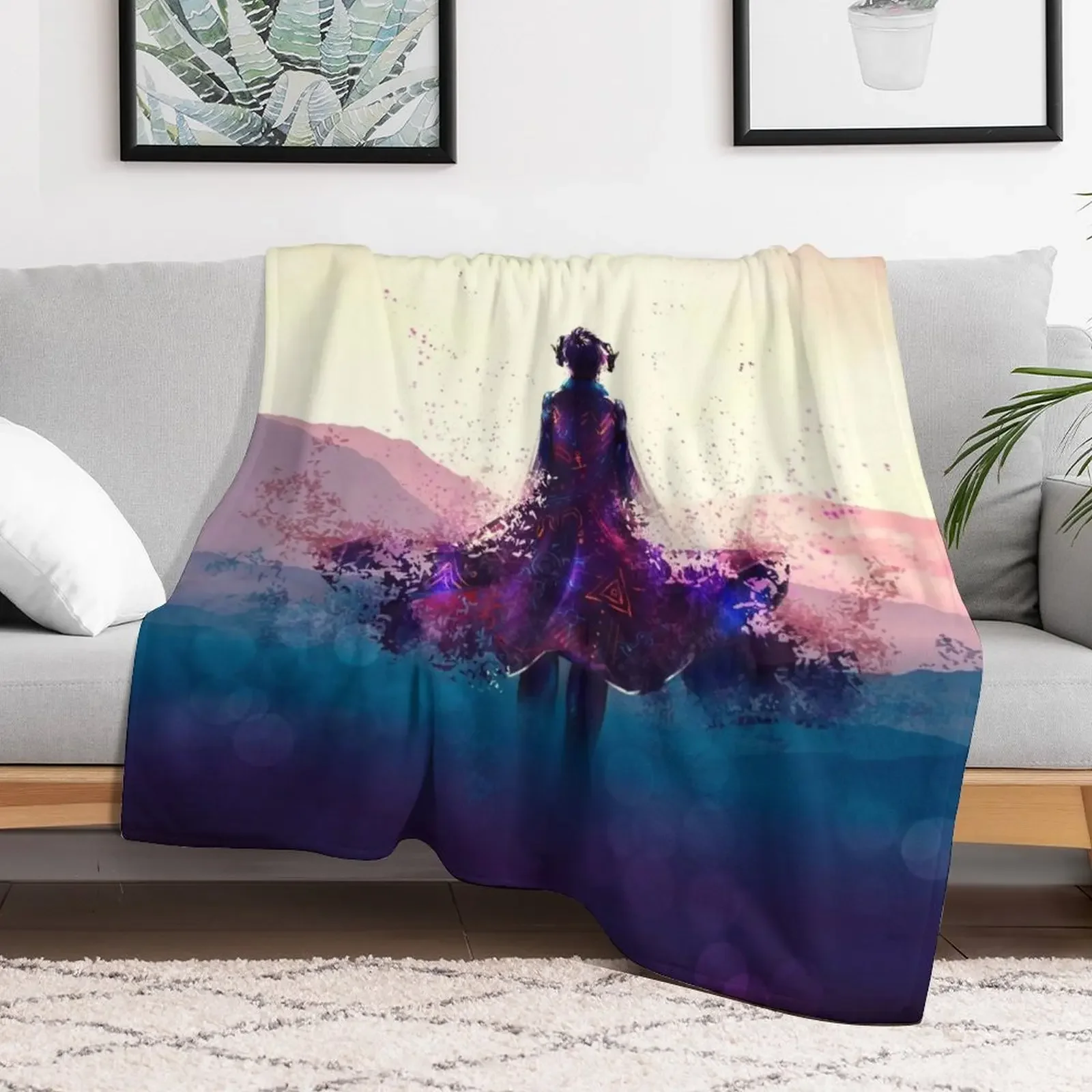 Mollymauk purple dress Throw Blanket Plaid on the sofa Bed Blankets