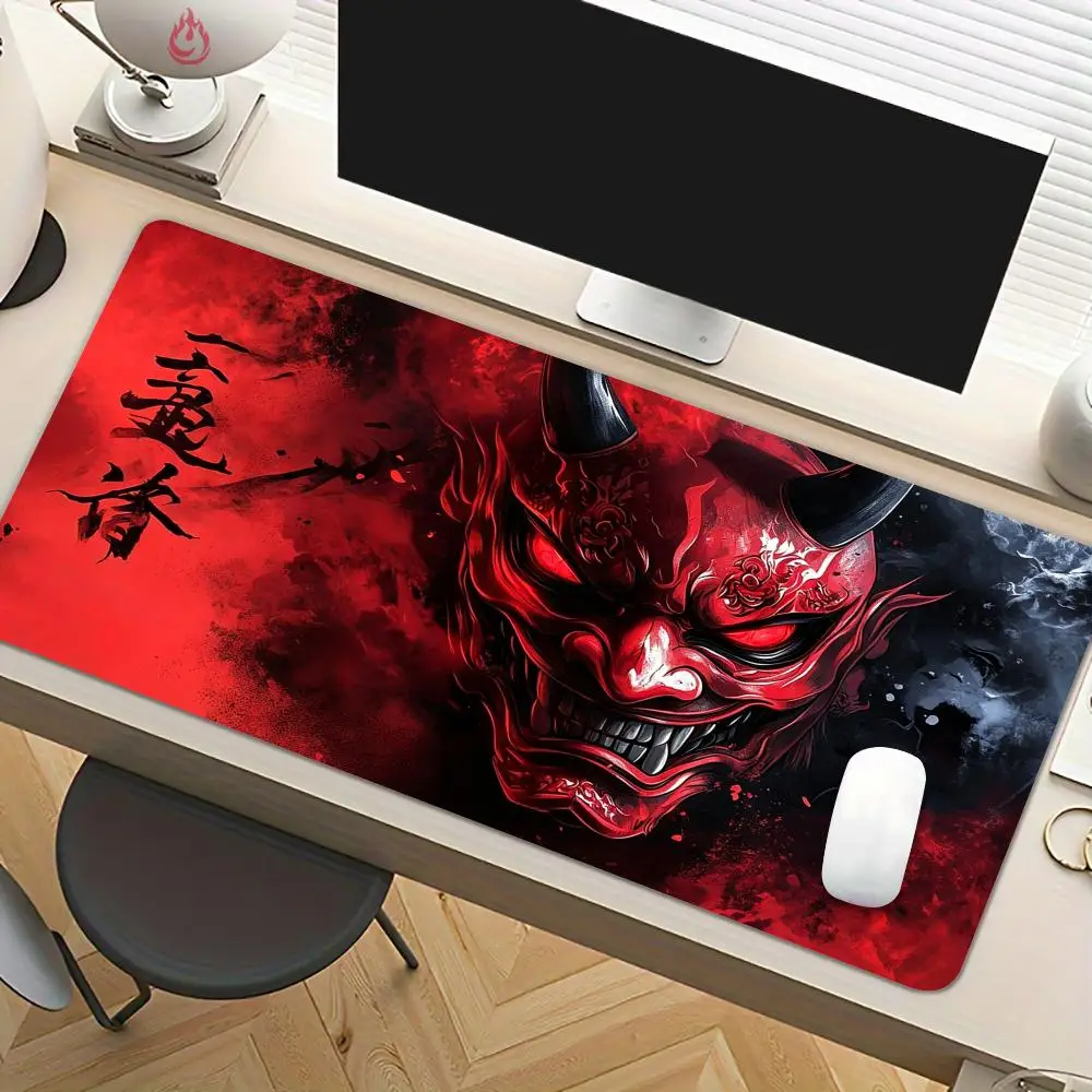 Red ink-wash style demon mask Mouse Pad Desk Mat Large Computer Office Carpet Mousepad Gamer Gaming PC Accessories Keyboard Rug
