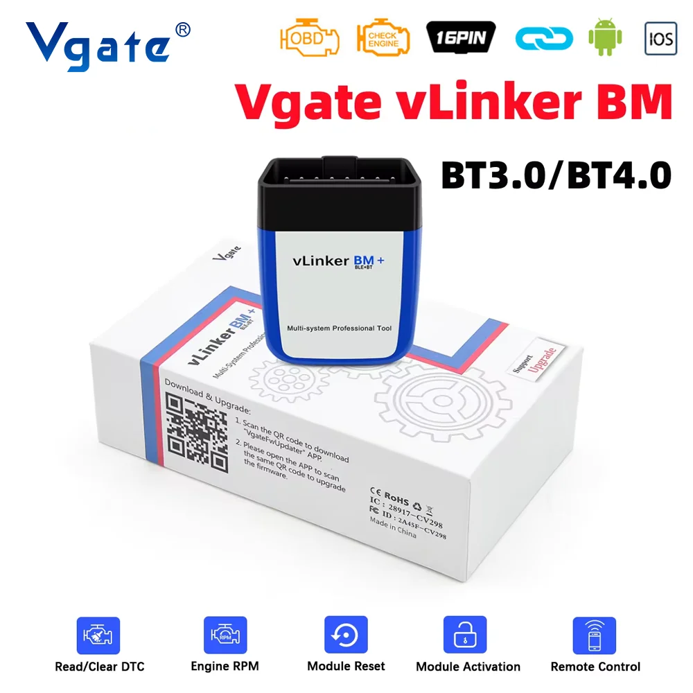 Original Vgate vLinker BM OBD2 Car Diagnostic Tool Bluetooth 4.0 for Android iOS Auto Scanner For BMW Bimmercode PK ELM 327 V1 5