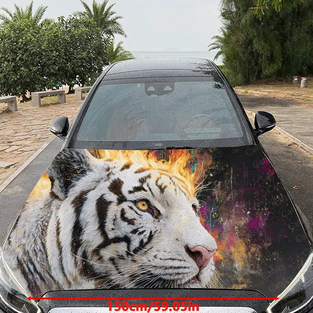 Charming White Tiger Car Hood Stickers - Self-Adhesive, Waterproof and Durable Vinyl Wrap, Decorate And Protect Your Car - The G