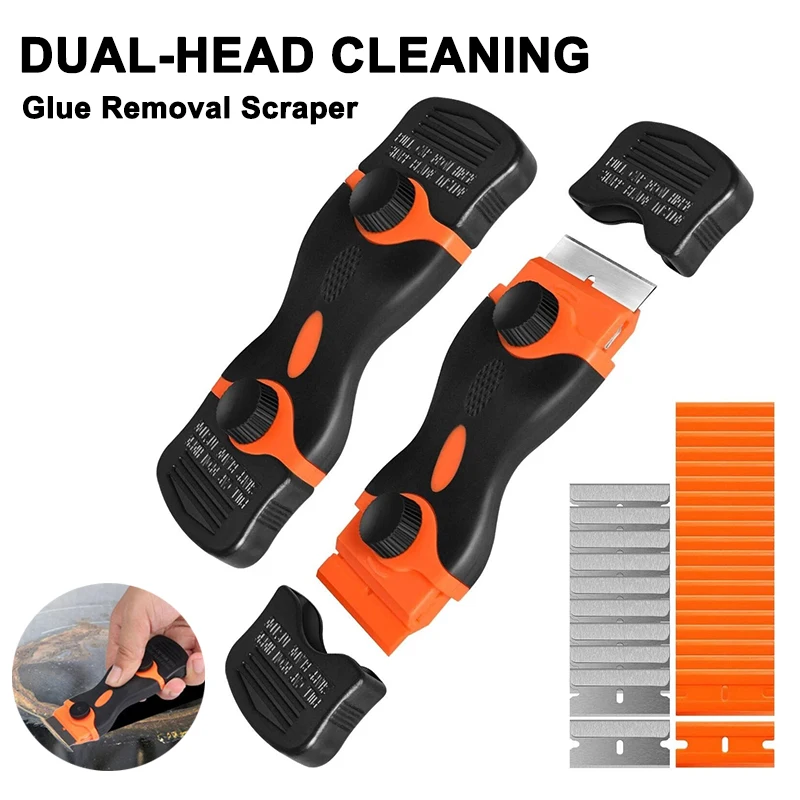 Razor Scraper Plastic/Metal Razor Blade Scraper Double Edge Removal Tool Non-Scratch Scraper for Labels Stickers Decals Removal