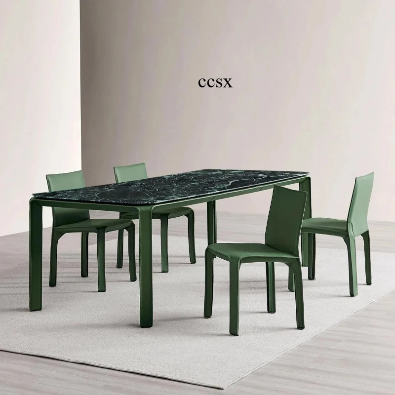 high-end home leather design marble dining table high-end villa large flat dining table