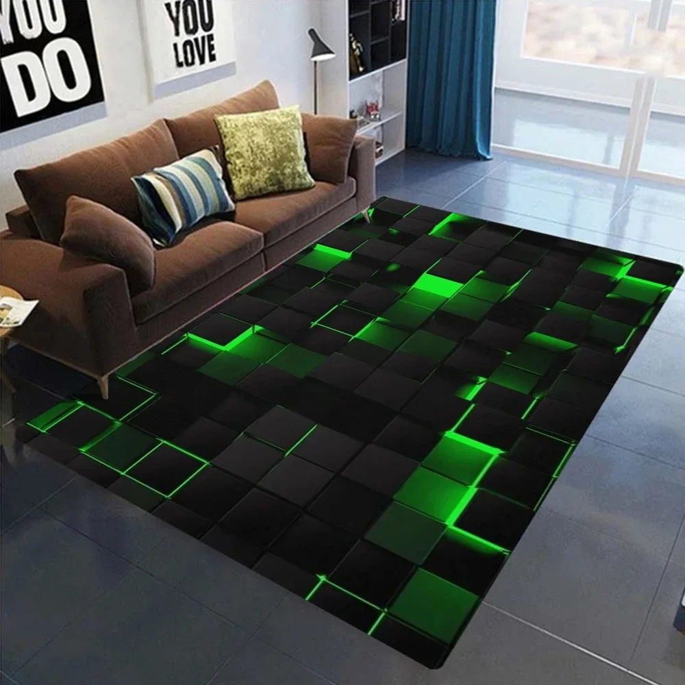 Artistic Neon Geometric Pattern Rug Colorful Retro Style NonSlip Soft Carpet with Diverse Shapes Designs for Living Room