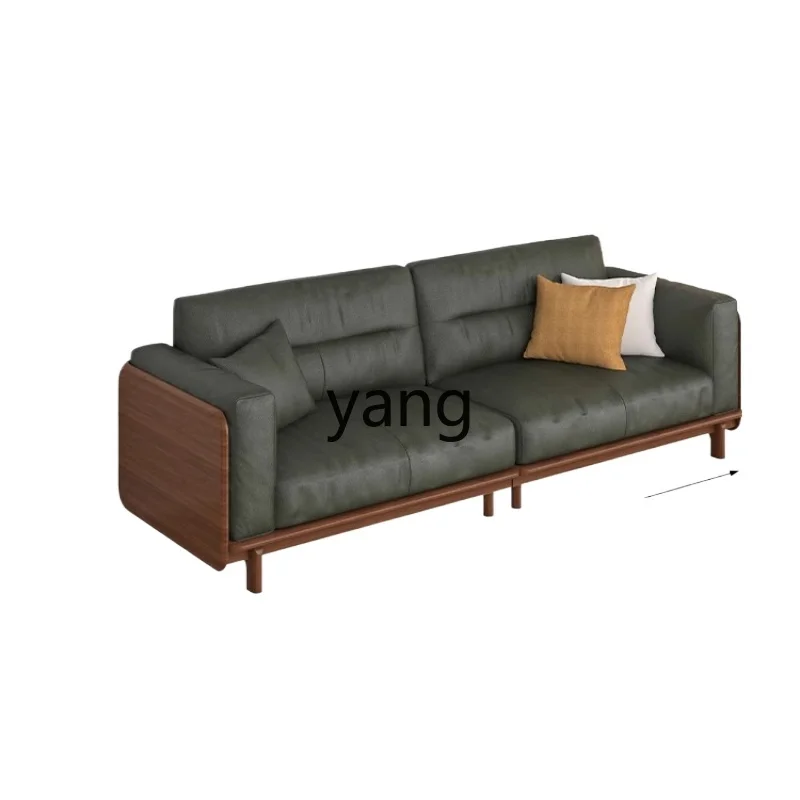 Lcx black walnut leather sofa solid wood home straight sofa living room simple modern sofa