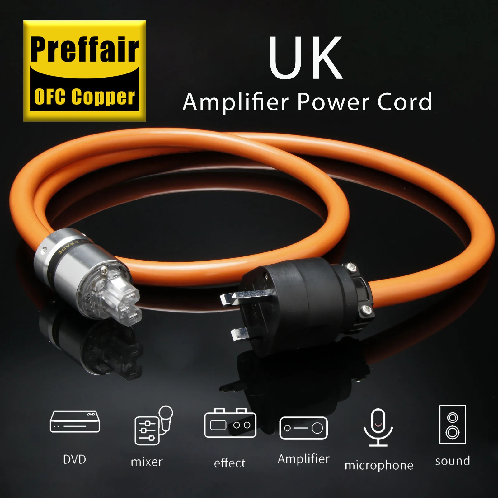 Preffair OFC Pure Copper European Standard Power Cable Aluminum Alloy Rhodium Plated Connector EU/us/au Schuko Power Cord