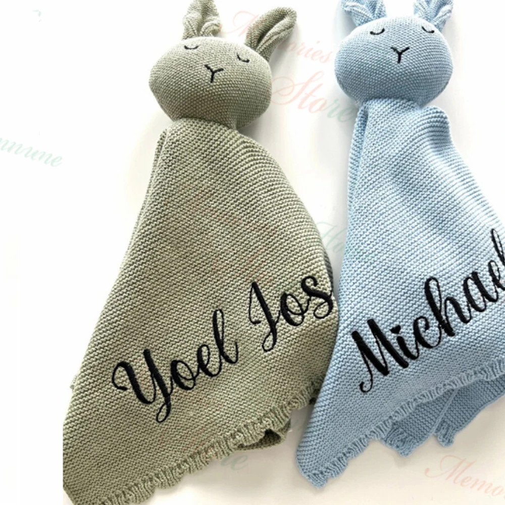 Personalized Baby Gifts Custom Embroidered Name Lovey Animal Stroller Blanket Breathable Cotton Knitted Bunny Comforting Blanket