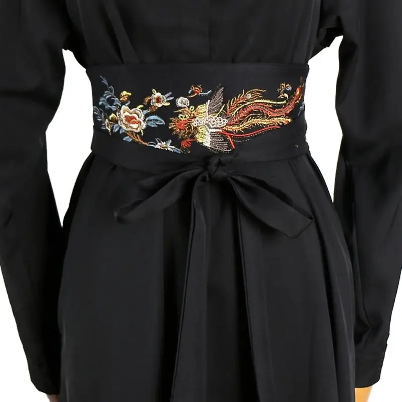 31BB Adjustable Fabric Waistband With Ancient Floral Embroidery Width Belt For Cultural Event Photography Costume