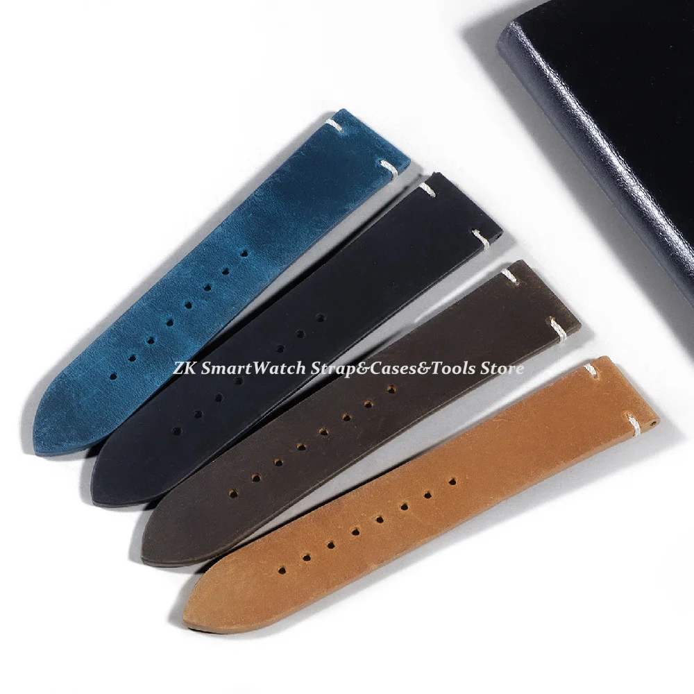 Retro Leather Watch Strap 18mm 20mm 22mm 24mm Watch Band Waterproof Watchdives Bracelet for Men Watch Accessories Wristband Belt